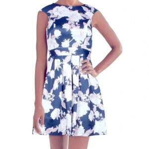 EMERALD SUNDAE Womens Navy Floral Mini Fit + Flare Party Dress Size: XS cutout
